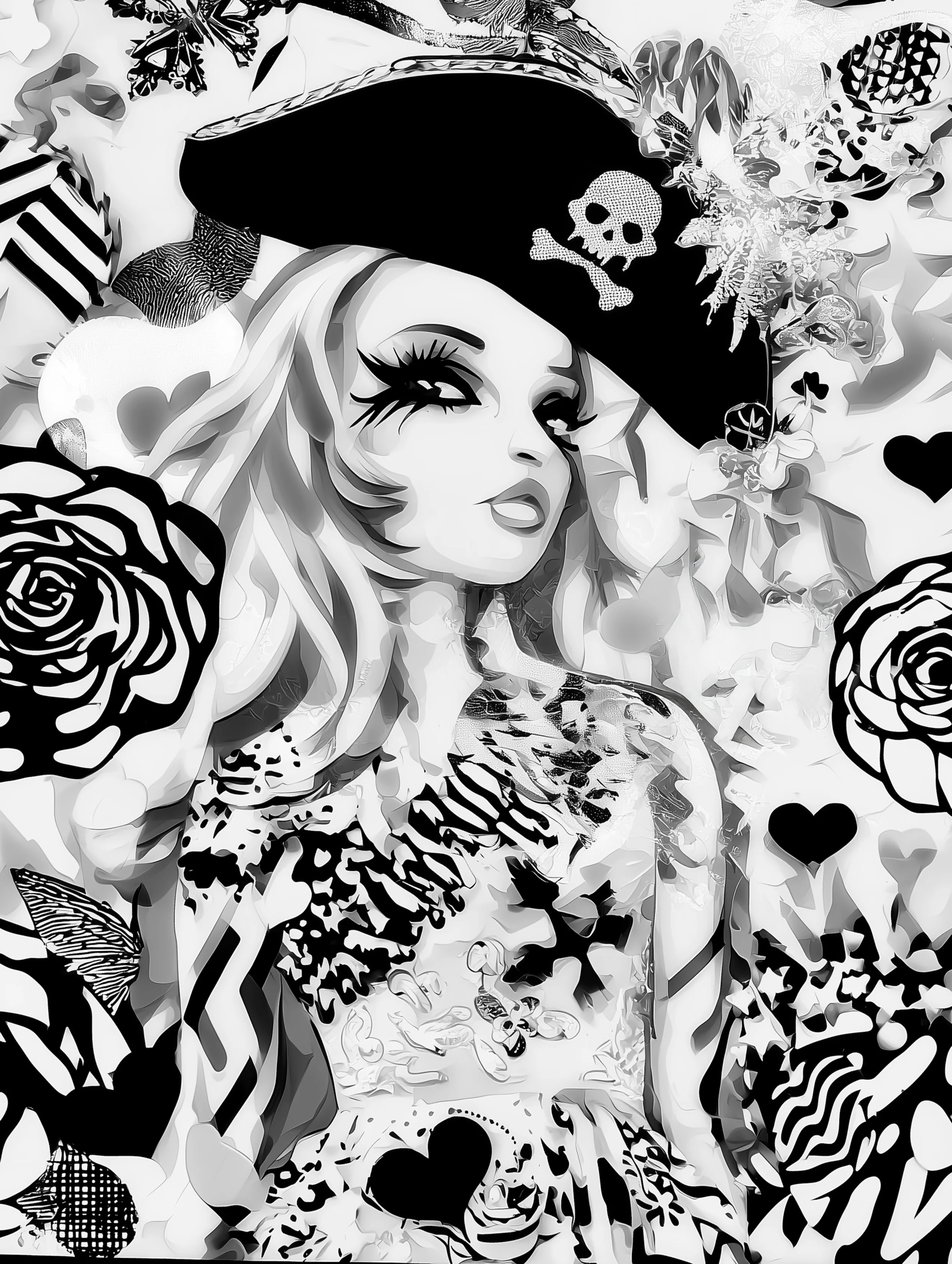 Free printable pirate coloring pages for adults featuring skull hat wearing pirate woman